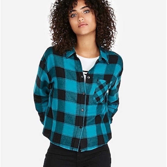 Express Tops - Express | Teal & Black Flannel Top